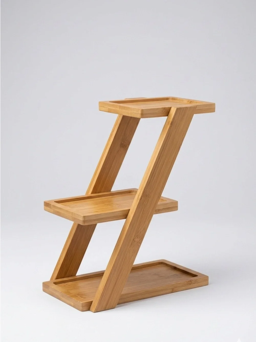 Three Tiered Bamboo Plant Stand with 3 Mini Ceramic Pots Minimalist Hygge Decor